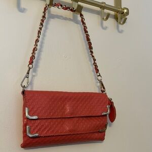 Coral Woven Leather Crossbody/ Shoulder Bag